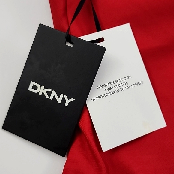 DKNY Women's Red Halter Tankini Top V Neck Padded Cups 4-Way Stretch Sz M - Picture 6 of 11